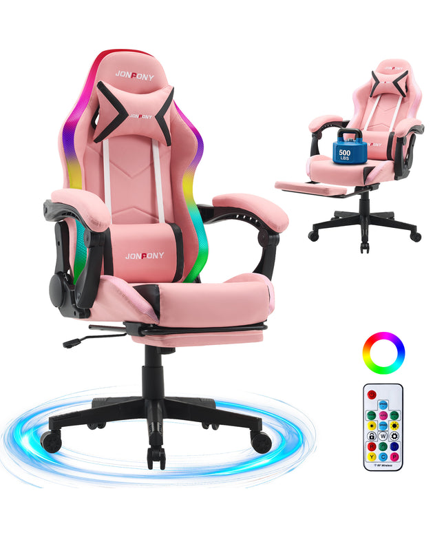 JONPONY Gaming Chair,Racing Style RGB LED Lights,Ergonomic Video Game Chair with Footrest and Lumbar Support ,High Back Reclining Computer Chair for Adults