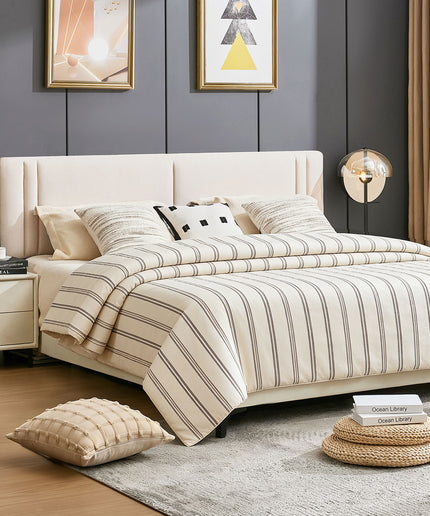 JONPONY Upholstered Full Headboard,Solid Wood Head Board with Linen Fabric,Adjustable Height Headboard from 37" to 51",Bed Frame Adapters,Headboard Only