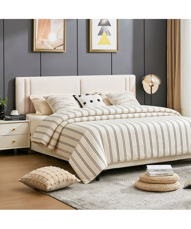 JONPONY Upholstered Full Headboard,Solid Wood Head Board with Linen Fabric,Adjustable Height Headboard from 37" to 51",Bed Frame Adapters,Headboard Only