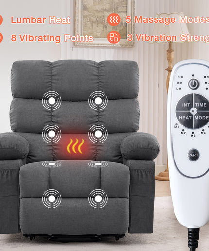 JONPONY Power Lift Recliner Chair Recliners for Elderly with Heat and Massage Recliner Chair for Living Room with Infinite Position and Side Pocket,USB Charge Port,Gray