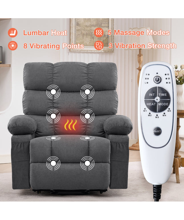 JONPONY Power Lift Recliner Chair Recliners for Elderly with Heat and Massage Recliner Chair for Living Room with Infinite Position and Side Pocket,USB Charge Port,Gray