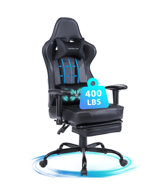 JONPONY Big and Tall Gaming Chair with Footrest 400lbs Massage Gamer Chair with Memory Foam Adjustable Tilt Back Angle & Armrest, High Back Leather Computer Office Chair，Black