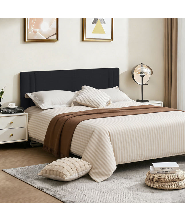 JONPONY Upholstered Full Headboard,Solid Wood Head Board with Linen Fabric,Adjustable Height Headboard from 37" to 51",Bed Frame Adapters,Headboard Only