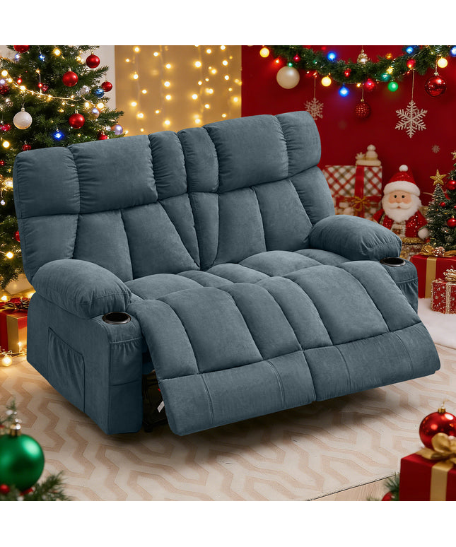 JONPONY Loveseat Recliner, Reclining Sofa with Cup-Holders, 2-Seater Couch for Living Room, Grey