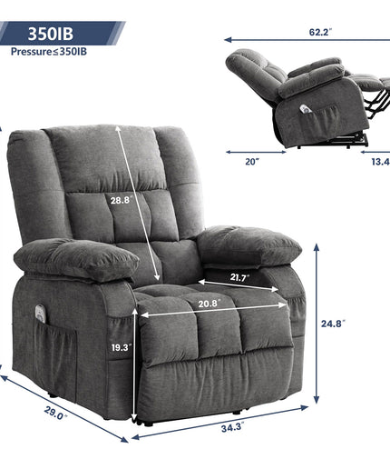 JONPONY Power Lift Recliner Chair for Elderly with Heat and Massage, Lay Flat Assist Recliner with Side Pocket for Living Room，Grey