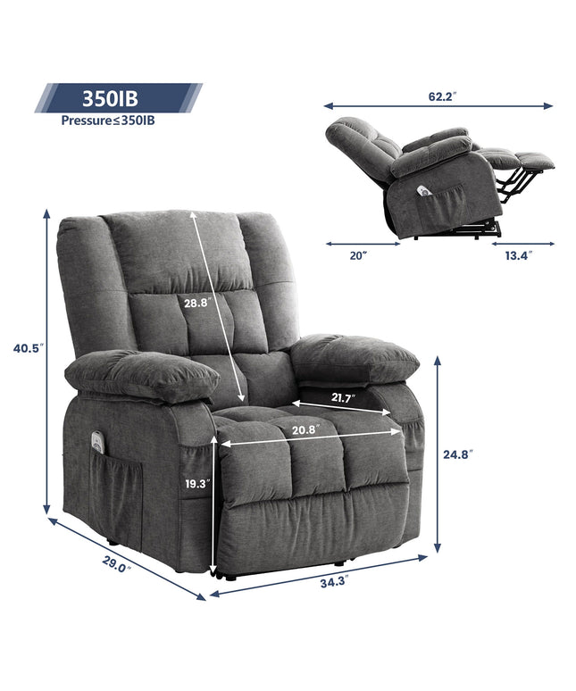 JONPONY Power Lift Recliner Chair for Elderly with Heat and Massage, Lay Flat Assist Recliner with Side Pocket for Living Room，Grey