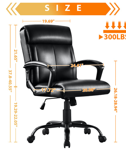 JONPONY Big and Tall Office Chair 300LBS Wide Seat Ergonomic Computer Desk Chair High Back Executive Leather Chair Adjustable Task Chair Lumbar Back Support 8 Hours Heavy Duty Design,Black