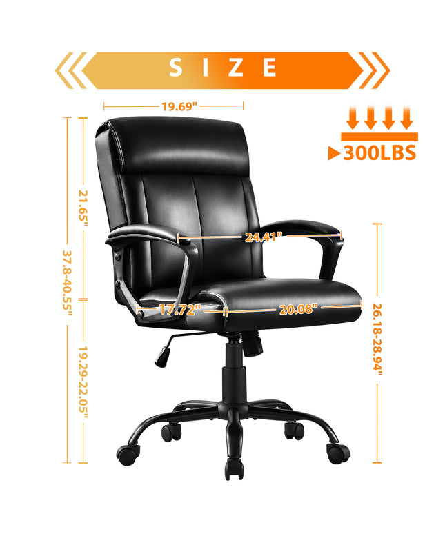 JONPONY Big and Tall Office Chair 300LBS Wide Seat Ergonomic Computer Desk Chair High Back Executive Leather Chair Adjustable Task Chair Lumbar Back Support 8 Hours Heavy Duty Design,Black