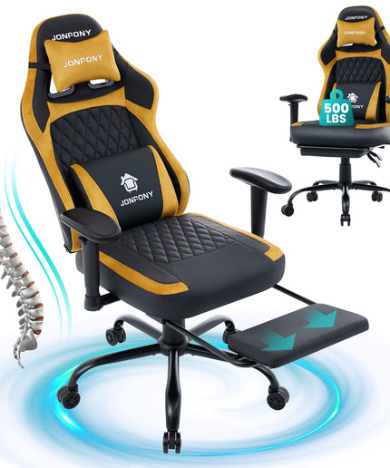 JONPONY Big and Tall 500LBS Ergonomic Gaming Chair, High Back Office Chair with Wide Wingless Seat and Thick Cushion, Comfortable Leather Computer Chair Support Long Sitting,2D Armrests