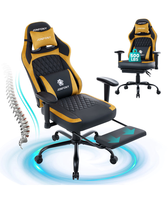 JONPONY Big and Tall 500LBS Ergonomic Gaming Chair, High Back Office Chair with Wide Wingless Seat and Thick Cushion, Comfortable Leather Computer Chair Support Long Sitting,2D Armrests