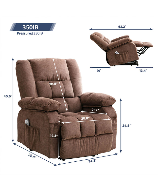 JONPONY Power Lift Recliner Chair Recliners for Elderly with Heat and Massage Recliner Chair for Living Room with Infinite Position and Side Pocket,USB Charge Port,Brown