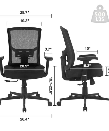 JONPONY Big and Tall Office Chair 500lbs, Ergonomic High Back Computer Desk Chair for with Adjustable Waist Support and Heavy Duty Metal Base Mesh Chair,Black