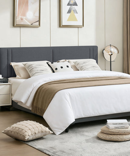 JONPONY Upholstered Full Headboard,Solid Wood Head Board with Linen Fabric,Adjustable Height Headboard from 37" to 51",Bed Frame Adapters,Headboard Only