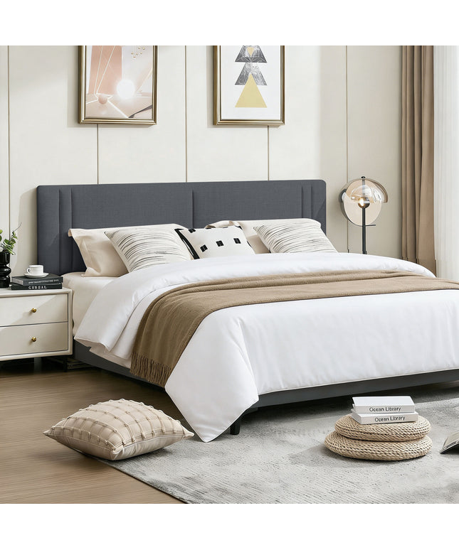 JONPONY Upholstered Full Headboard,Solid Wood Head Board with Linen Fabric,Adjustable Height Headboard from 37" to 51",Bed Frame Adapters,Headboard Only