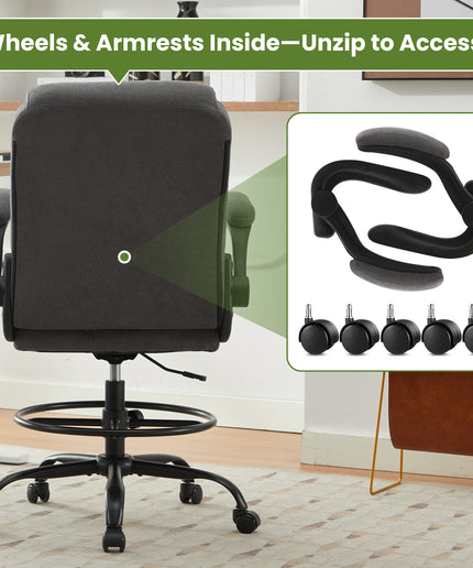 JONPONY Tall Office Chair for Standing Desk, Ergonomic High Office Chair with Adjustable Foot Ring, Flip-Up Armrests, Lumbar Support for Home office ,Dark Gray