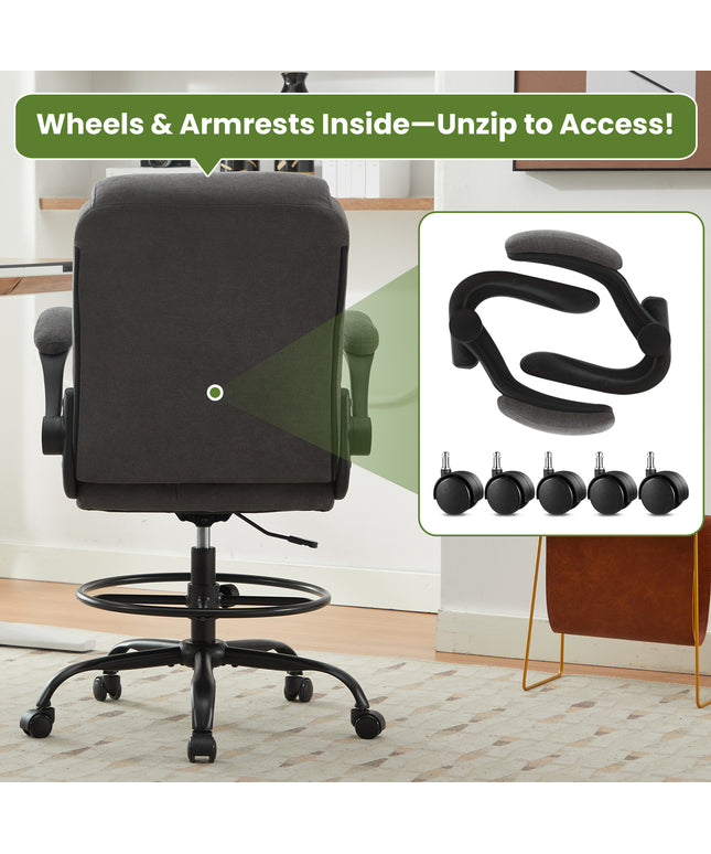 JONPONY Tall Office Chair for Standing Desk, Ergonomic High Office Chair with Adjustable Foot Ring, Flip-Up Armrests, Lumbar Support for Home office ,Dark Gray