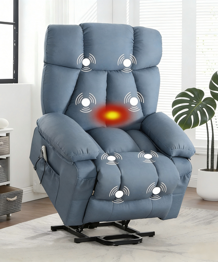 JONPONY Power Lift Recliner Chair with Heat and Massage, Lay Flat Assist Recliner with Side Pocket, USB Charge Port for Living Room，Grey