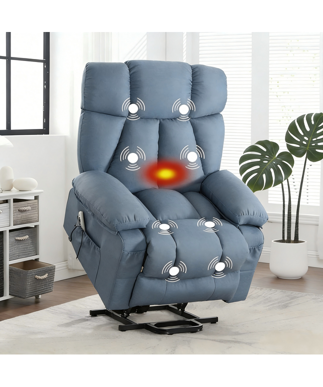 JONPONY Power Lift Recliner Chair with Heat and Massage, Lay Flat Assist Recliner with Side Pocket, USB Charge Port for Living Room，Grey