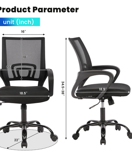 JONPONY Ergonomic Office Chair, Lumbar Support, Adjustable Height with Armrests for Adults,Black