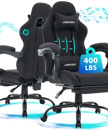 JONPONY Gaming Chair,Gamer Chair with Bluetooth and Adjustable Backrest,Seat Height Adjustable Computer Chairs with 2D Armrests,Office Chair with Footrest Speakers，LIGHT GREY