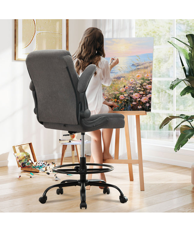 JONPONY Tall Office Chair for Standing Desk, Ergonomic High Office Chair with Adjustable Foot Ring, Flip-Up Armrests, Lumbar Support for Home office ,Dark Gray