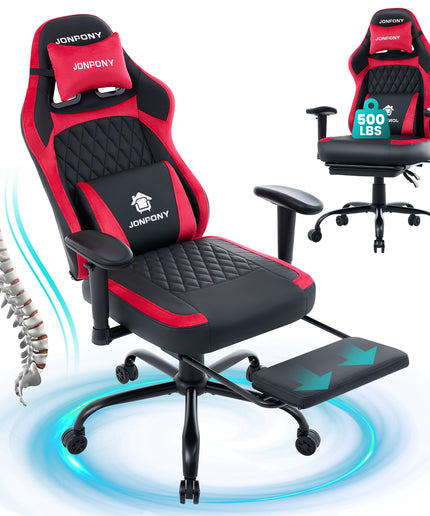 JONPONY Big and Tall 500LBS Ergonomic Gaming Chair, High Back Office Chair with Wide Wingless Seat and Thick Cushion, Comfortable Leather Computer Chair Support Long Sitting,2D Armrests