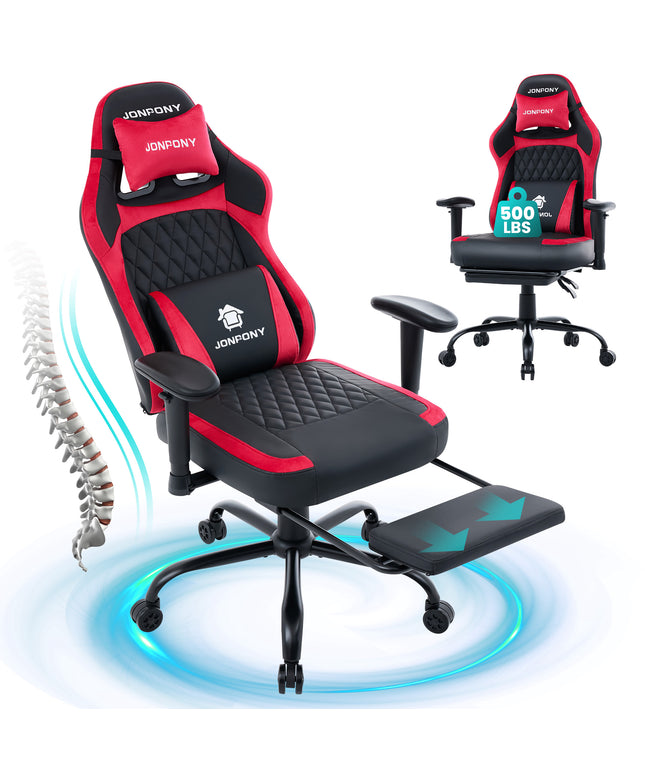 JONPONY Big and Tall 500LBS Ergonomic Gaming Chair, High Back Office Chair with Wide Wingless Seat and Thick Cushion, Comfortable Leather Computer Chair Support Long Sitting,2D Armrests