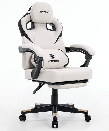 JONPONY Gaming Chair,500LBS Fabric Gamer Chair with footrest for Adults, High Back Ergonomic Computer Game Chair with Adjustable Headrest and Lumbar Support,White