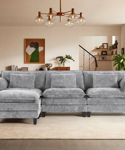 JONPONY 111" Modular Cloud Couch, L Shaped Sectional Sofa with Movable Ottoman,3 Oversized Seats Sleeper Couches for Living Room, Apartment