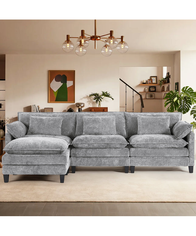 JONPONY 111" Modular Cloud Couch, L Shaped Sectional Sofa with Movable Ottoman,3 Oversized Seats Sleeper Couches for Living Room, Apartment