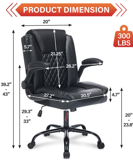 JONPONY Wide Ergonomic Office Chair – 300lbs, High Back Leather, Adjustable Lumbar & Comfortable Desk Chair