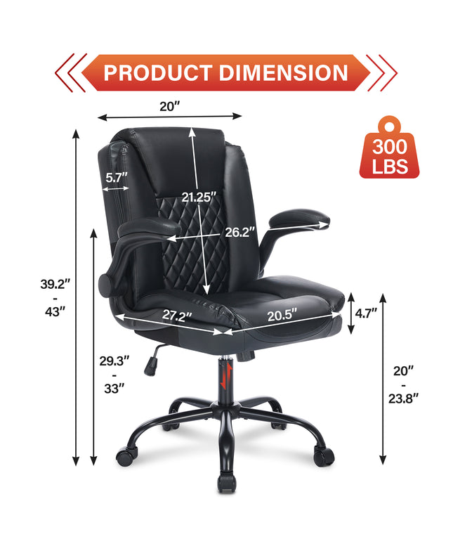 JONPONY Wide Ergonomic Office Chair – 300lbs, High Back Leather, Adjustable Lumbar & Comfortable Desk Chair