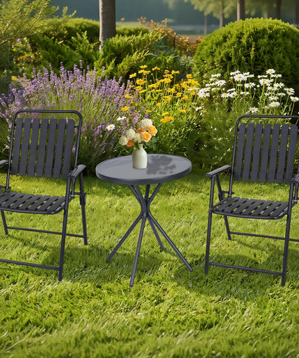 Jonpony 3 Pieces Patio Furniture Set, Bistro Table and Foldable Chairs, Waterproof Patio Furniture Folding Set, All-Weather outdoor table and chairs, Balcony Furniture for Porch, Yard, Garden, Black, Brown