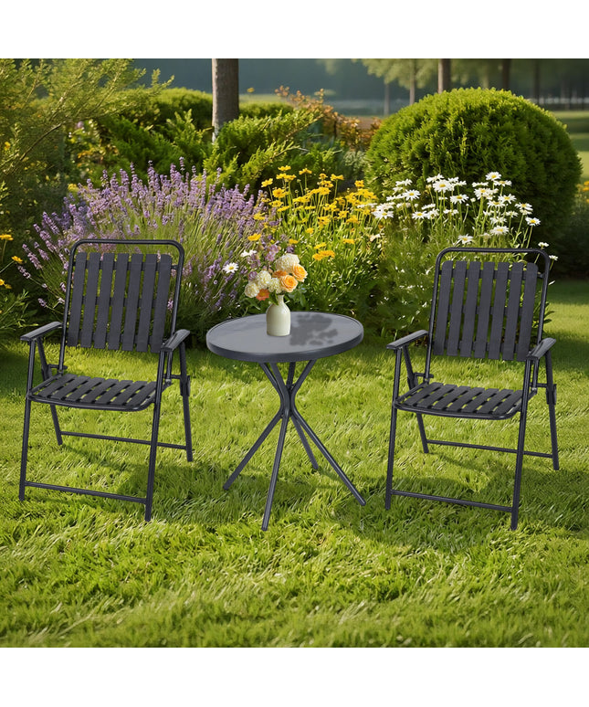 Jonpony 3 Pieces Patio Furniture Set, Bistro Table and Foldable Chairs, Waterproof Patio Furniture Folding Set, All-Weather outdoor table and chairs, Balcony Furniture for Porch, Yard, Garden, Black, Brown