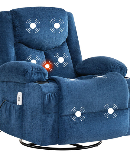 JONPONY Manual Recliner Chair with Heat Therapy and Massage Function, Heavy Duty Reclining Mechanism Massage Chair, Elderly Single Rocker Sofa with Cup Holders for Bedroom Home Theater,Grey
