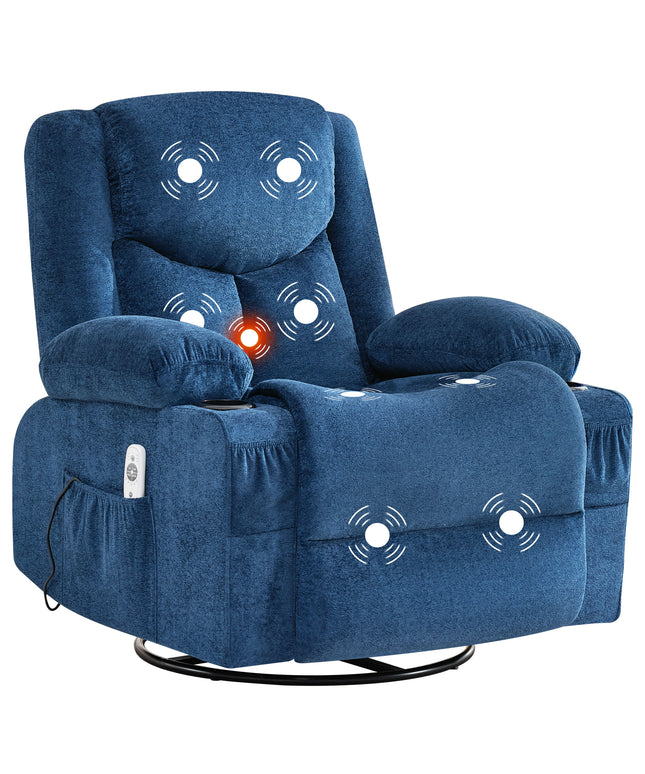 JONPONY Manual Recliner Chair with Heat Therapy and Massage Function, Heavy Duty Reclining Mechanism Massage Chair, Elderly Single Rocker Sofa with Cup Holders for Bedroom Home Theater,Grey