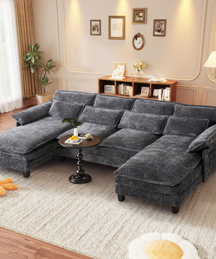 JONPONY 109" Modular Sectional Sofa,Boucle Couch Set,U-Shaped Sleeper Sofa for Living Room,Grey