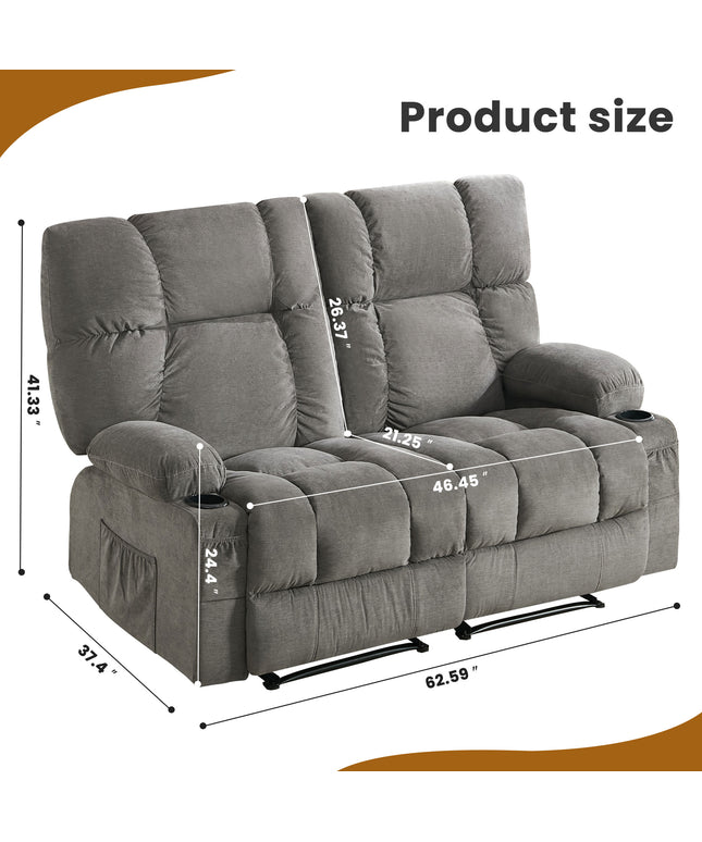 JONPONY Reclining Loveseat with Cup Holders for Living Room 2 Seat Manual Loveseat Recliner with Side Pocket,Grey