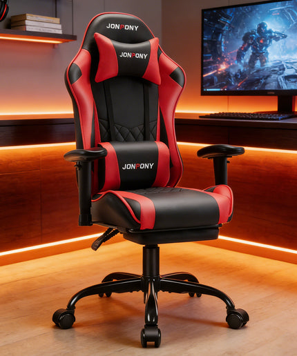 JONPONY Big and Tall 500LBS Gaming Chair, Ergonomic Design with 2D Armrests,PU Leather with Footrest and Lumbar Support, High Back Office Chair Support 8 Hours Long Sitting, Computer Chair