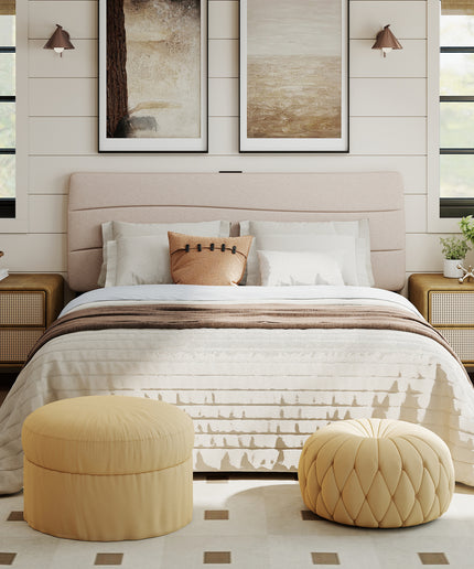 JONPONY Tufted Upholstered Headboard Queen Size, Solid Wood Head Board with Durable Metal Legs, Adjustable Height Bed headboard from 37” to 58” Fabric Headboard in Modern Button Design, Black