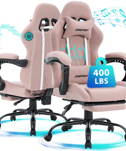 JONPONY Gaming Chair,Gamer Chair with Bluetooth and Adjustable Backrest,Seat Height Adjustable Computer Chairs with 2D Armrests,Office Chair with Footrest Speakers，LIGHT GREY