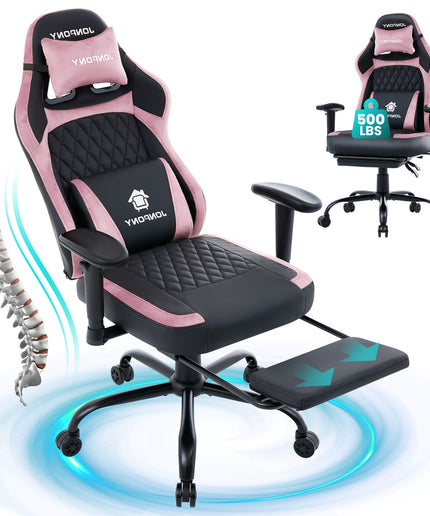 JONPONY Big and Tall 500LBS Ergonomic Gaming Chair, High Back Office Chair with Wide Wingless Seat and Thick Cushion, Comfortable Leather Computer Chair Support Long Sitting,2D Armrests