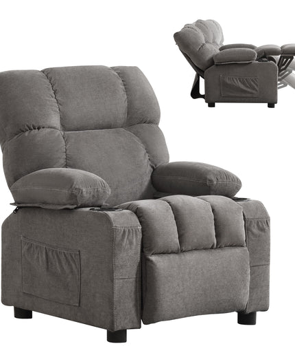 JONPONY Kids Recliner Chair,Push Back Toddler Recliner with Cup Holders & Side Pockets,Adjustable Footrest & Headrest Kids Sofa for Boys Girls 3+ Age Group, Grey