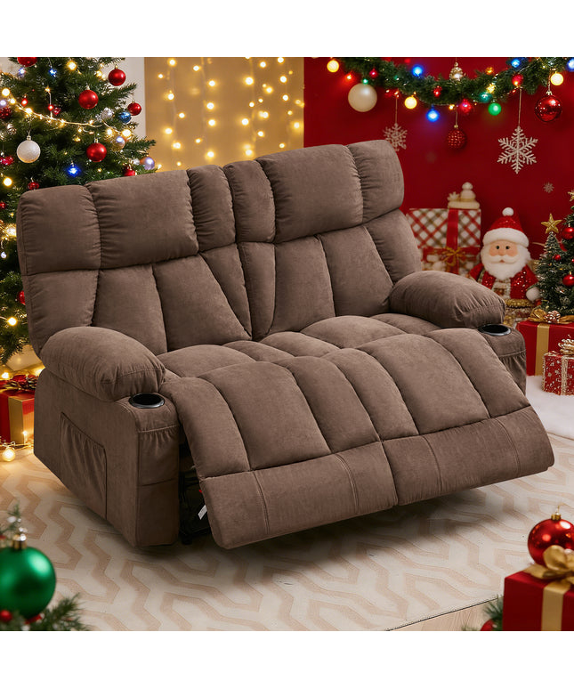 JONPONY Loveseat Recliner, Reclining Sofa with Cup-Holders, 2-Seater Couch for Living Room, Grey