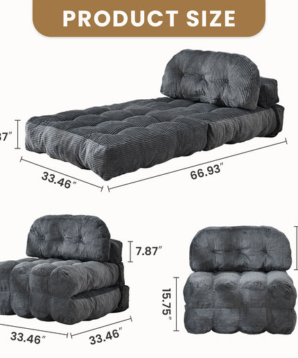 JONPONY Folding Sofa Bed, Convertible Sleeper Chair Couch with Pillow, Foldable Mattress Futon with Back Support, Portable Sleeper Chair Bed Comfort Floor Sofa for Living Room Bedroom, Single, Grey
