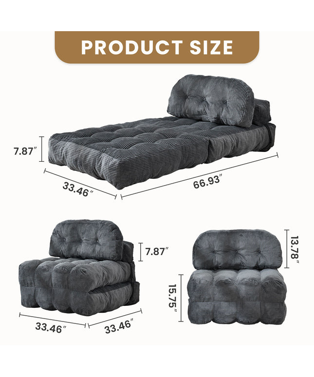 JONPONY Folding Sofa Bed, Convertible Sleeper Chair Couch with Pillow, Foldable Mattress Futon with Back Support, Portable Sleeper Chair Bed Comfort Floor Sofa for Living Room Bedroom, Single, Grey