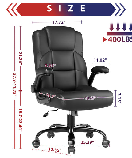 JONPONY Leather Office Chair, Big and Tall Office Chair 400LBS Wide Seat Ergonomic Computer Desk Chair High Back Executive Leather Chair Adjustable Task Chair Lumbar Back with 1-Year Warranty, Black