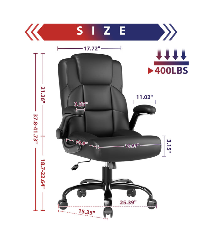 JONPONY Leather Office Chair, Big and Tall Office Chair 400LBS Wide Seat Ergonomic Computer Desk Chair High Back Executive Leather Chair Adjustable Task Chair Lumbar Back with 1-Year Warranty, Black
