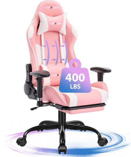 JONPONY Game Chair,Ergonomically Designed Computer Chair with headrest and 2D Armrests,with Footrest and Lumbar Support,High Back Office Chair Support 8 Hours Long Sitting,Computer Chair,RED