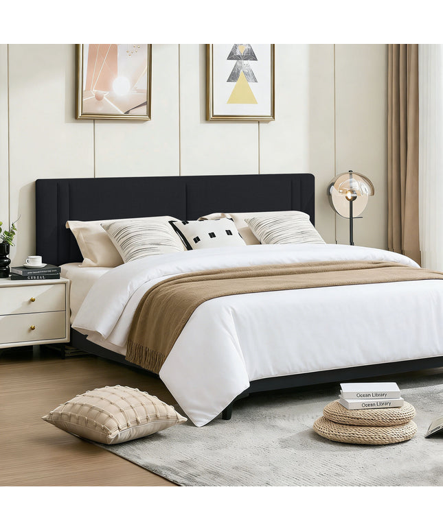 JONPONY Upholstered Full Headboard,Solid Wood Head Board with Linen Fabric,Adjustable Height Headboard from 37" to 51",Bed Frame Adapters,Headboard Only